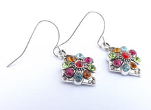 Load image into Gallery viewer, Blue, Green, Pink, Orange Bling, Silver Tone Round Drop Earrings