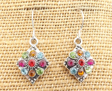 Load image into Gallery viewer, Blue, Green, Pink, Orange Bling, Silver Tone Round Drop Earrings