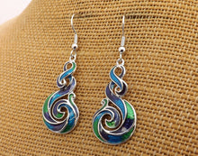 Load image into Gallery viewer, Blue, Green, Purple & Silver Tone Hook Koru Pendant Necklace & Earrings Set