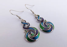 Load image into Gallery viewer, Blue, Green, Purple & Silver Tone Hook Koru Pendant Necklace & Earrings Set