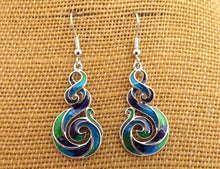 Load image into Gallery viewer, Blue, Green, Purple & Silver Tone Hook Koru Pendant Necklace & Earrings Set