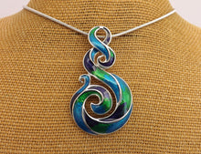 Load image into Gallery viewer, Blue, Green, Purple & Silver Tone Hook Koru Pendant Necklace & Earrings Set