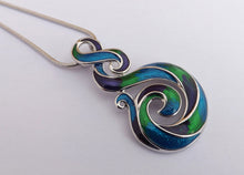 Load image into Gallery viewer, Blue, Green, Purple & Silver Tone Hook Koru Pendant Necklace & Earrings Set