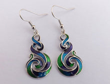 Load image into Gallery viewer, Blue, Green, Purple & Silver Tone Hook Koru Pendant Necklace & Earrings Set