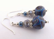 Load image into Gallery viewer, Blue & Purple Handmade Kathryn Design bead earrings on sterling silver Hooks
