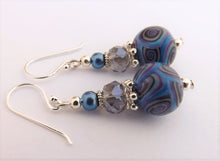 Load image into Gallery viewer, Blue & Purple Handmade Kathryn Design bead earrings on sterling silver Hooks