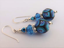 Load image into Gallery viewer, Blue & Purple Handmade Kathryn Design bead earrings on sterling silver Hooks