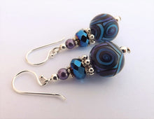 Load image into Gallery viewer, Blue & Purple Mix Green Kathryn Design bead earrings on sterling silver Hooks