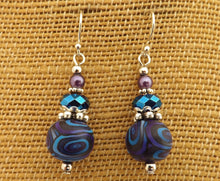 Load image into Gallery viewer, Blue & Purple Mix Green Kathryn Design bead earrings on sterling silver Hooks