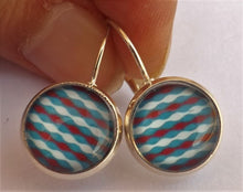 Load image into Gallery viewer, Blue & Red Lines - Dome Earrings on Lever back hooks