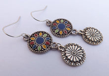 Load image into Gallery viewer, Blue, Red, Green, Yellow & Silver Tone Round Dotted Drop Earrings