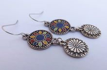 Load image into Gallery viewer, Blue, Red, Green, Yellow & Silver Tone Round Dotted Drop Earrings