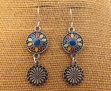 Load image into Gallery viewer, Blue, Red, Green, Yellow & Silver Tone Round Dotted Drop Earrings