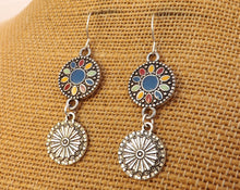 Load image into Gallery viewer, Blue, Red, Green, Yellow & Silver Tone Round Dotted Drop Earrings