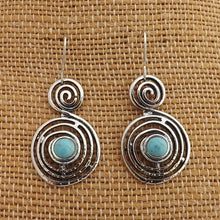 Load image into Gallery viewer, Blue Spiral Earrings (Silver or Gold Tone)
