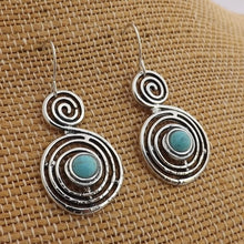 Load image into Gallery viewer, Blue Spiral Earrings (Silver or Gold Tone)