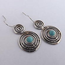Load image into Gallery viewer, Blue Spiral Earrings (Silver or Gold Tone)