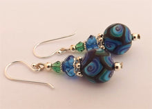 Load image into Gallery viewer, Blue, Teal, & Black Korus Kathryn Design Bead Earrings on Sterling Silver Hooks