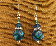Load image into Gallery viewer, Blue, Teal, & Black Korus Kathryn Design Bead Earrings on Sterling Silver Hooks