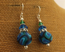 Load image into Gallery viewer, Blue, Teal, & Black Korus Kathryn Design Bead Earrings on Sterling Silver Hooks