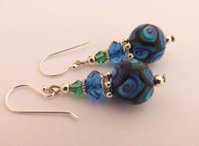 Load image into Gallery viewer, Blue, Teal, & Black Korus Kathryn Design Bead Earrings on Sterling Silver Hooks