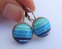 Load image into Gallery viewer, Blue & White Stripes - Dome Earrings on Lever Back Hooks