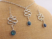 Load image into Gallery viewer, Dichroic Dome & Silver Tone Squiggle Necklace & Earrings Set (Purple or Blue)