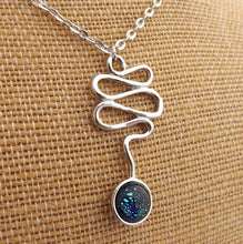 Load image into Gallery viewer, Dichroic Dome & Silver Tone Squiggle Necklace & Earrings Set (Purple or Blue)