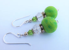 Load image into Gallery viewer, Bright Green Kathryn Design Handmade Bead earrings on Sterling Silver Hooks