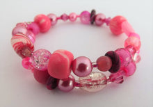 Load image into Gallery viewer, Bright Pink Mix Beads Memory Wire Bracelet
