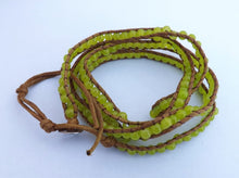 Load image into Gallery viewer, Brown Cord & Light Green Bead Long Strand Bracelet