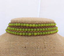 Load image into Gallery viewer, Brown Cord & Light Green Bead Long Strand Bracelet