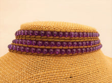 Load image into Gallery viewer, Brown Cord & Purple Bead Long Strand Bracelet