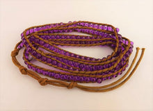 Load image into Gallery viewer, Brown Cord & Purple Bead Long Strand Bracelet