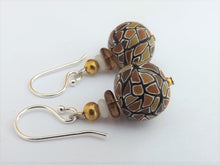 Load image into Gallery viewer, Brown, Black & White Kathryn Design bead earrings on Sterling Silver Hooks