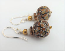 Load image into Gallery viewer, Brown, Black & White Kathryn Design bead earrings on Sterling Silver Hooks