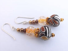 Load image into Gallery viewer, Brown & Gold Tone Handmade Kathryn Design Bead Earrings on Sterling Silver Hooks