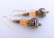 Load image into Gallery viewer, Brown & Gold Tone Handmade Kathryn Design Bead Earrings on Sterling Silver Hooks