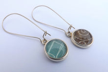 Load image into Gallery viewer, Brown & Green Double Sided Dome Earrings on Long Kidney Hooks
