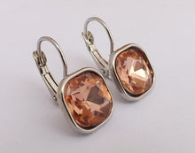 Load image into Gallery viewer, Faceted Square Earrings on Lever Back Hooks for Pierced Ears (multiple colour options)