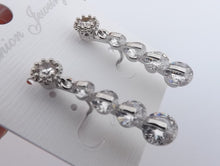 Load image into Gallery viewer, Clear Faux Diamond & Silver Tone Drop Earrings on Clip On Settings