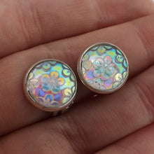 Load image into Gallery viewer, Clear Floral Lustre Dome Handmade Clip on Earrings