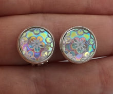 Load image into Gallery viewer, Clear Floral Lustre Dome Handmade Clip on Earrings