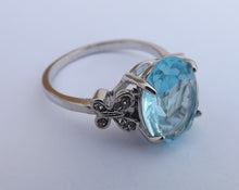 Load image into Gallery viewer, Clear Light Blue & Faux Diamond, Silver Tone Costume Ring (size 10)