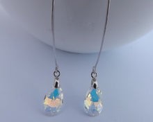 Load image into Gallery viewer, Clear with Golden Lustre Crystal Teardrop Earrings on Long Kidney Hooks