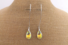 Load image into Gallery viewer, Clear with Golden Lustre Crystal Teardrop Earrings on Long Kidney Hooks