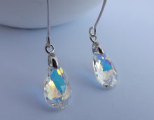 Load image into Gallery viewer, Clear with Golden Lustre Crystal Teardrop Earrings on Long Kidney Hooks
