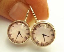Load image into Gallery viewer, Clock Face on Pink - Bronze Dome Earrings