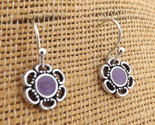 Load image into Gallery viewer, Aqua Blue & Silver Tone Small Flower Earrings (7 colour options)