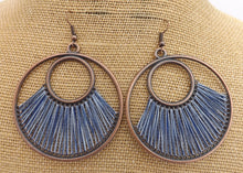 Load image into Gallery viewer, Warm Green & Copper Tone Stretched Cord Round Drop Earrings (multiple colour options)